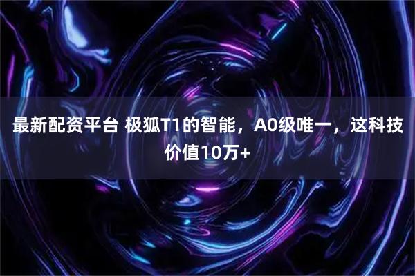 最新配资平台 极狐T1的智能，A0级唯一，这科技价值10万+